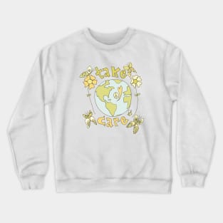 take care spread peace and love all over the earth // art by surfy birdy Crewneck Sweatshirt